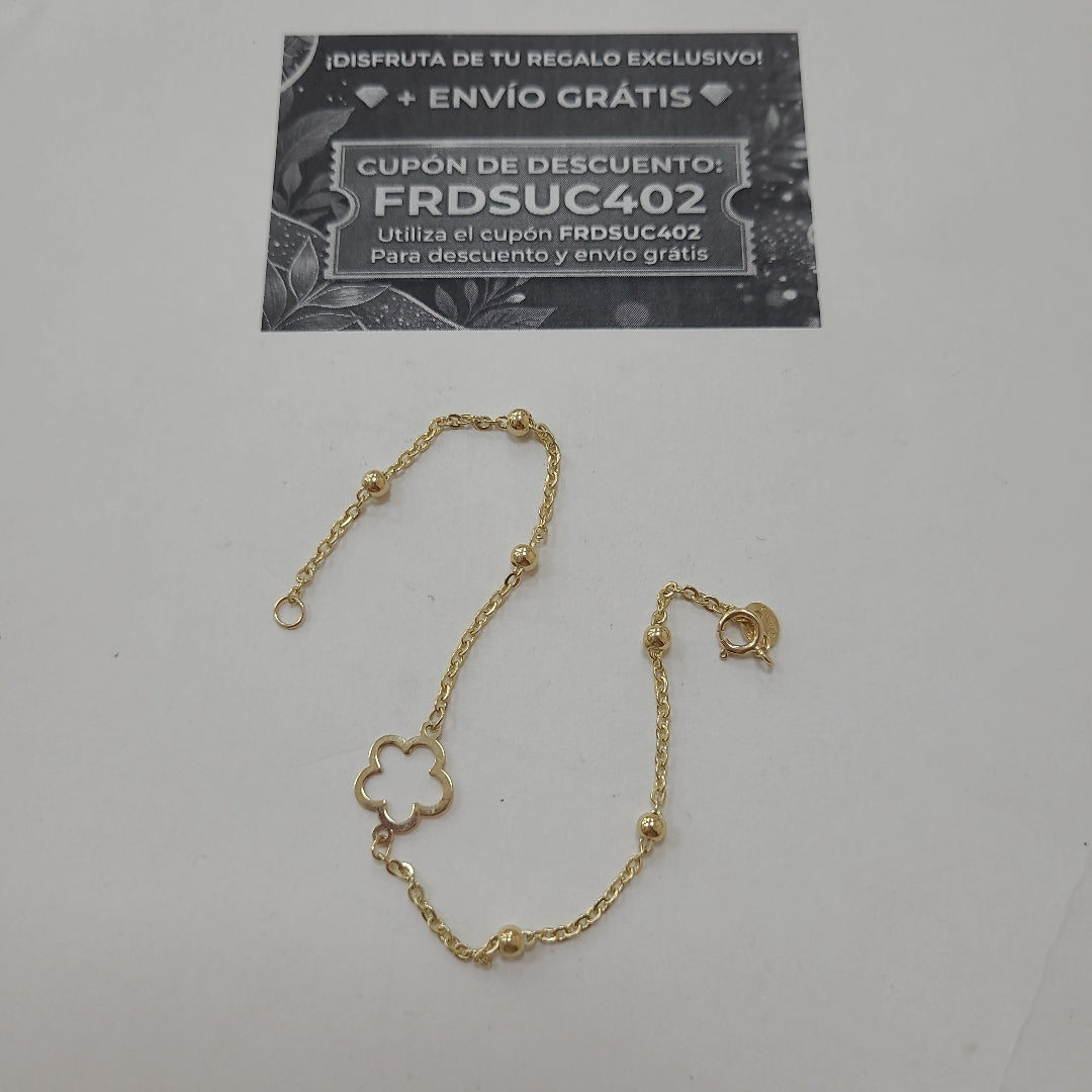 PULSERA TEJIDO ESPECIAL CON FLOR 14K 18 CM 1.6 GR (NUEVO)