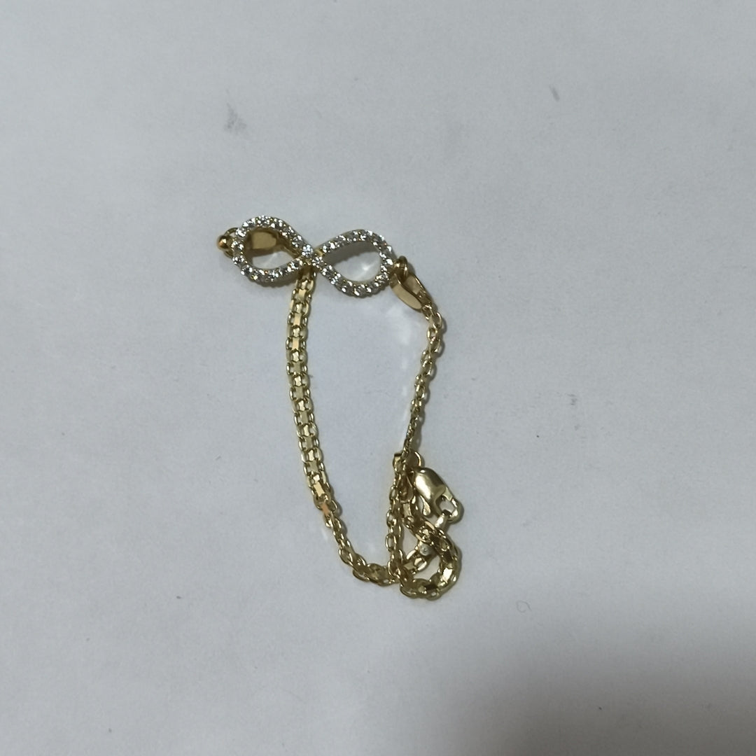 PULSERA TEJIDO ESPECIAL CON INFINITO Y CIRCONIAS 14K 18 CM 3.3 GR (NUEVO)