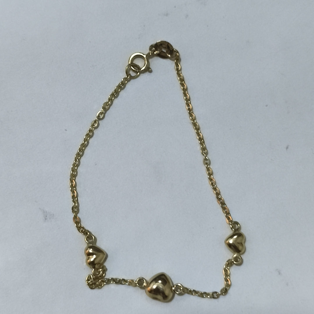 PULSERA TEJIDO ESPECIAL CON CORAZONES 14K 18 CM 1.7 GR (NUEVO)