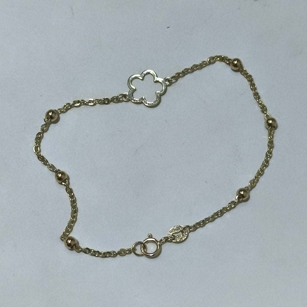 PULSERA TEJIDO ESPECIAL CON FLOR 14K 18 CM 1.6 GR (NUEVO)