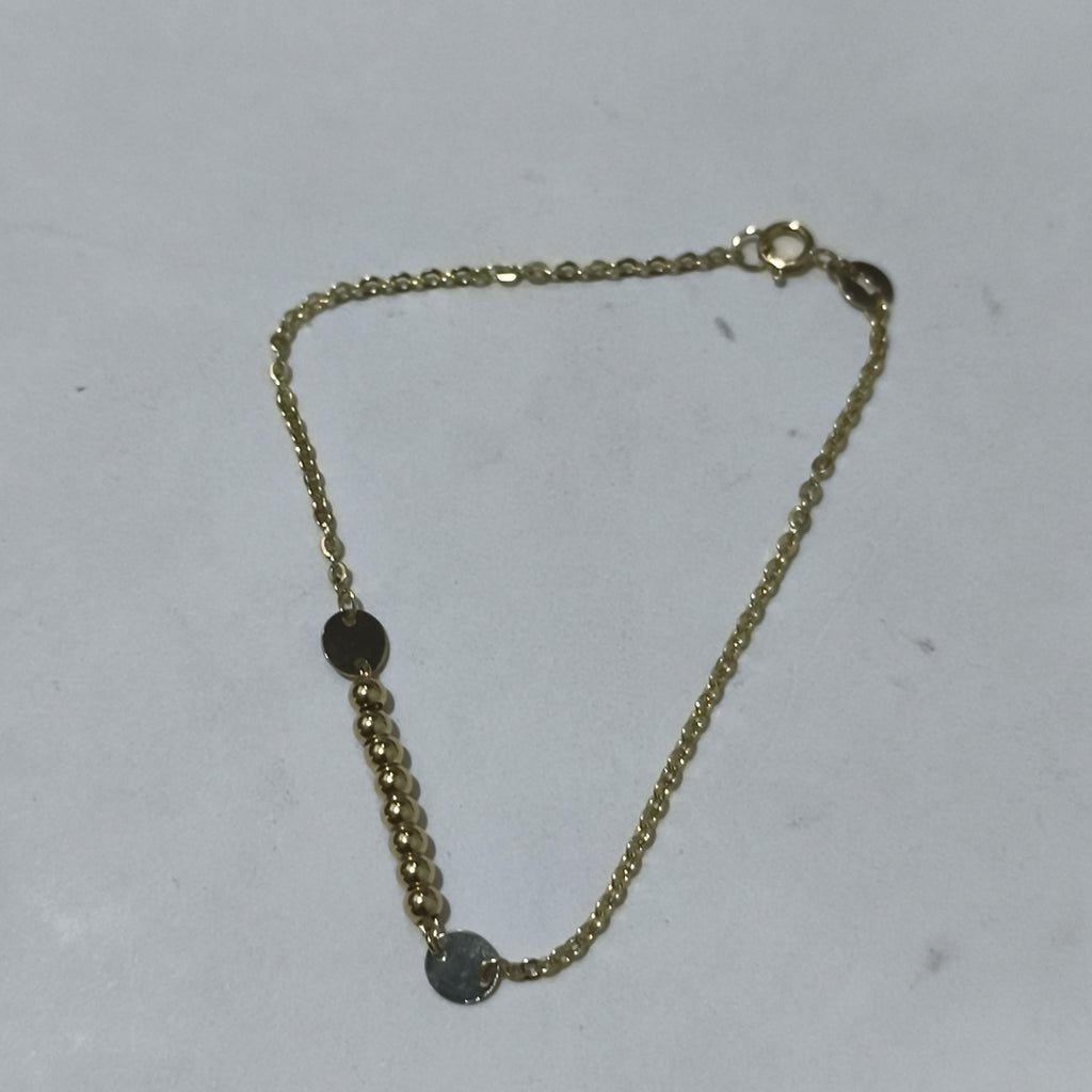 PULSERA TEJIDO ESPECIAL CON BOLITAS 14K 18 CM 1.8 GR (NUEVO)