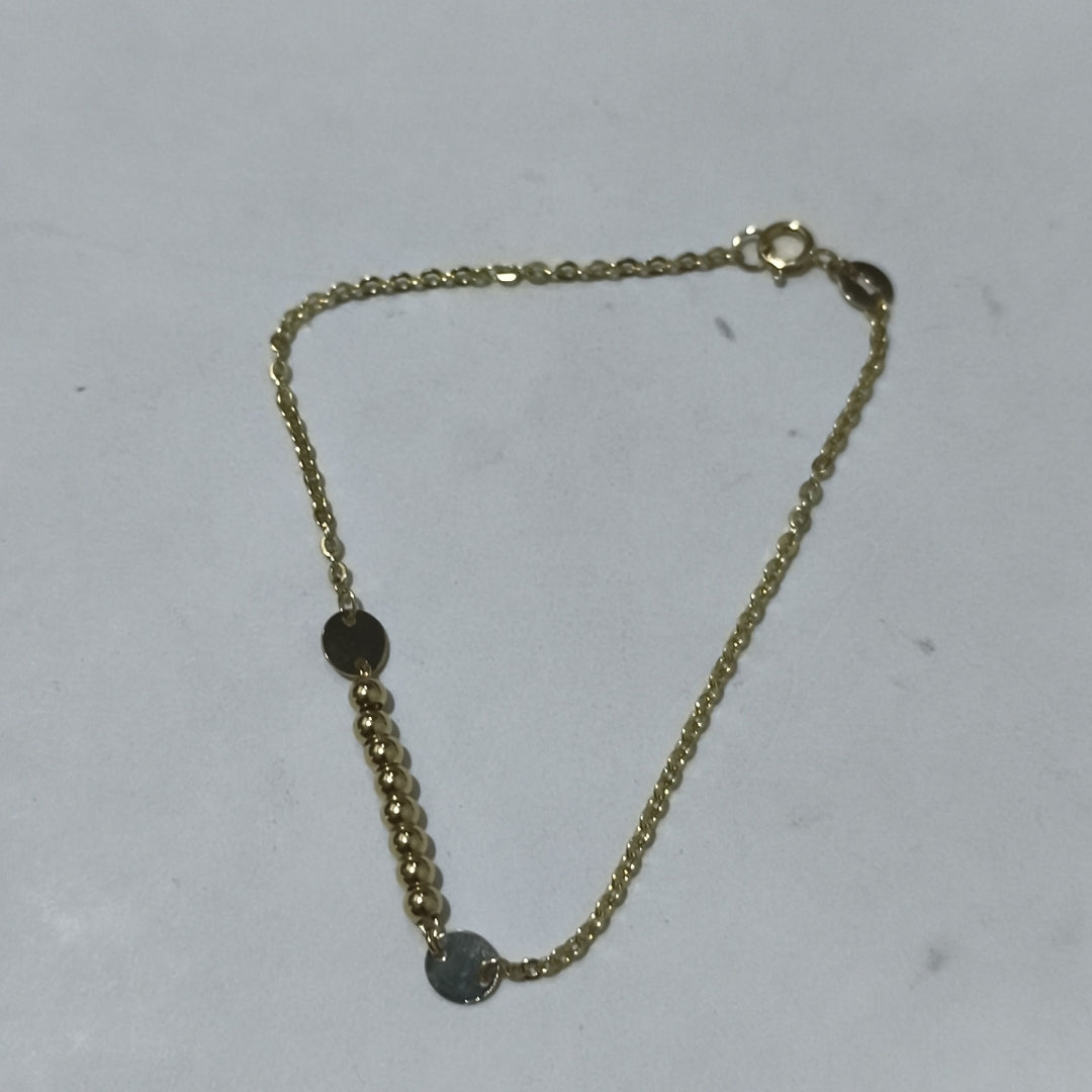 PULSERA TEJIDO ESPECIAL CON BOLITAS 14K 18 CM 1.8 GR (NUEVO)