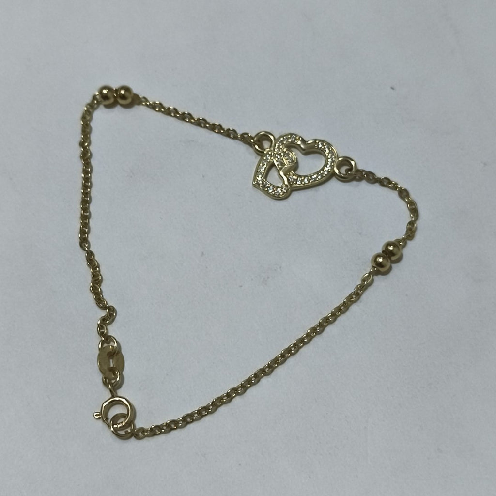 PULSERA TEJIDO ESPECIAL CORAZONES CON CIRCONIAS 14K 18 CM 2.4 GR (NUEVO)