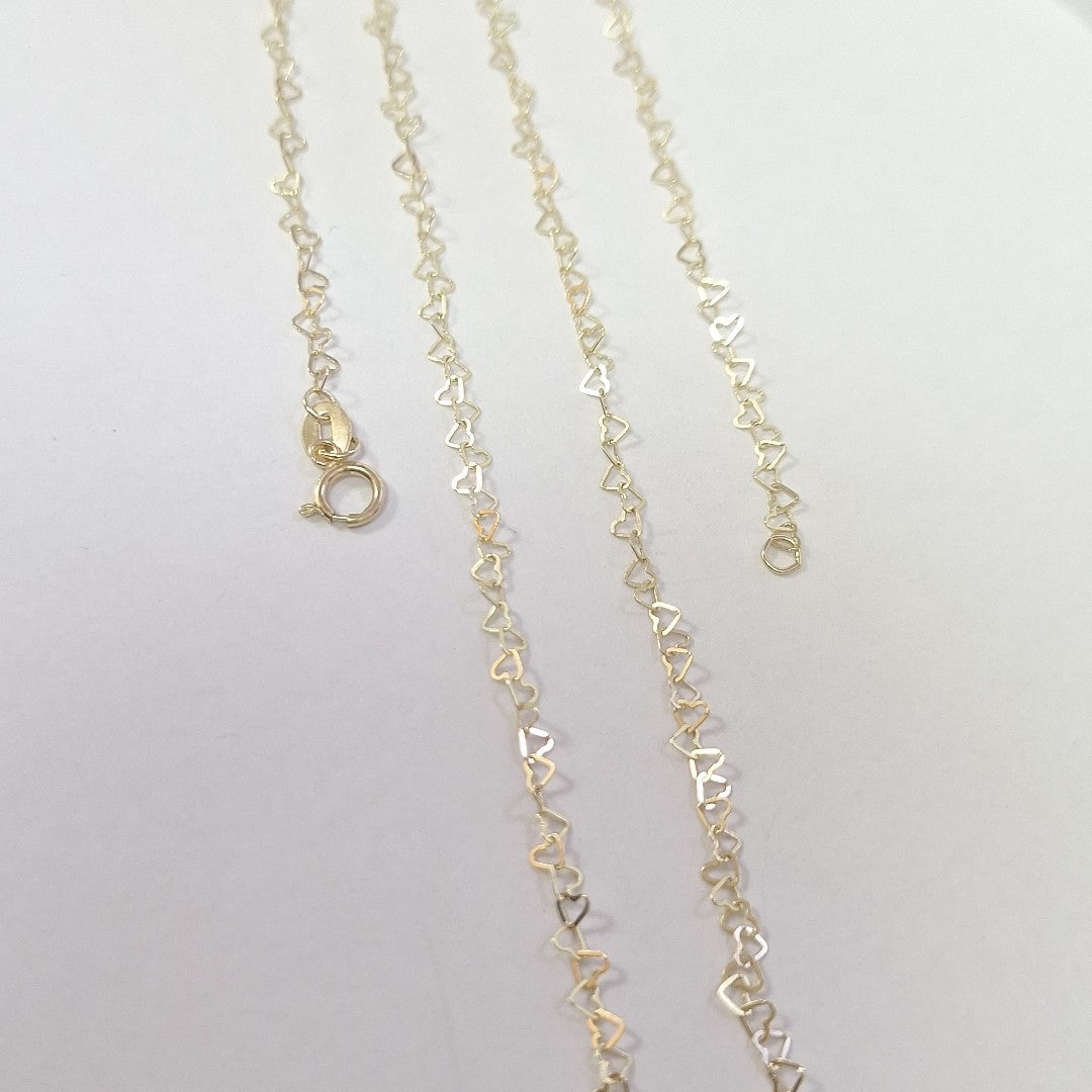 CADENAS TEJIDO CORAZONES ORO 10K 55 CM 1.6 GR (NUEVO)