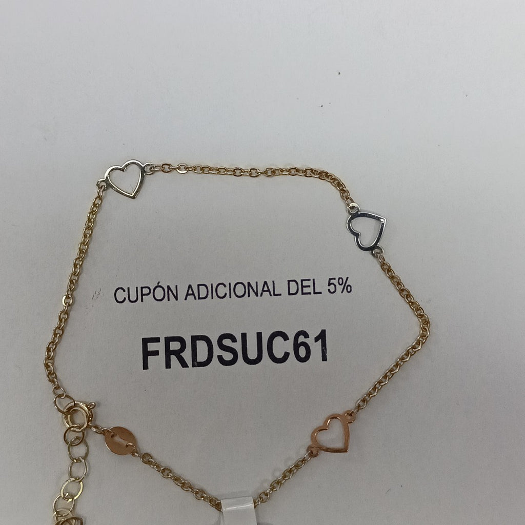 PULSERA ESPECIAL CON CORAZONES 10K 18 CM 1.2 GR (NUEVO)