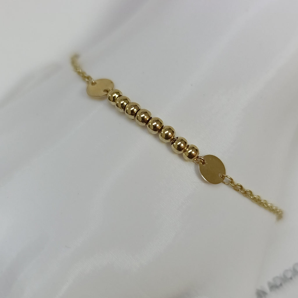 PULSERA TEJIDO ESPECIAL CON BOLITAS 14K 18 CM 1.8 GR (NUEVO)