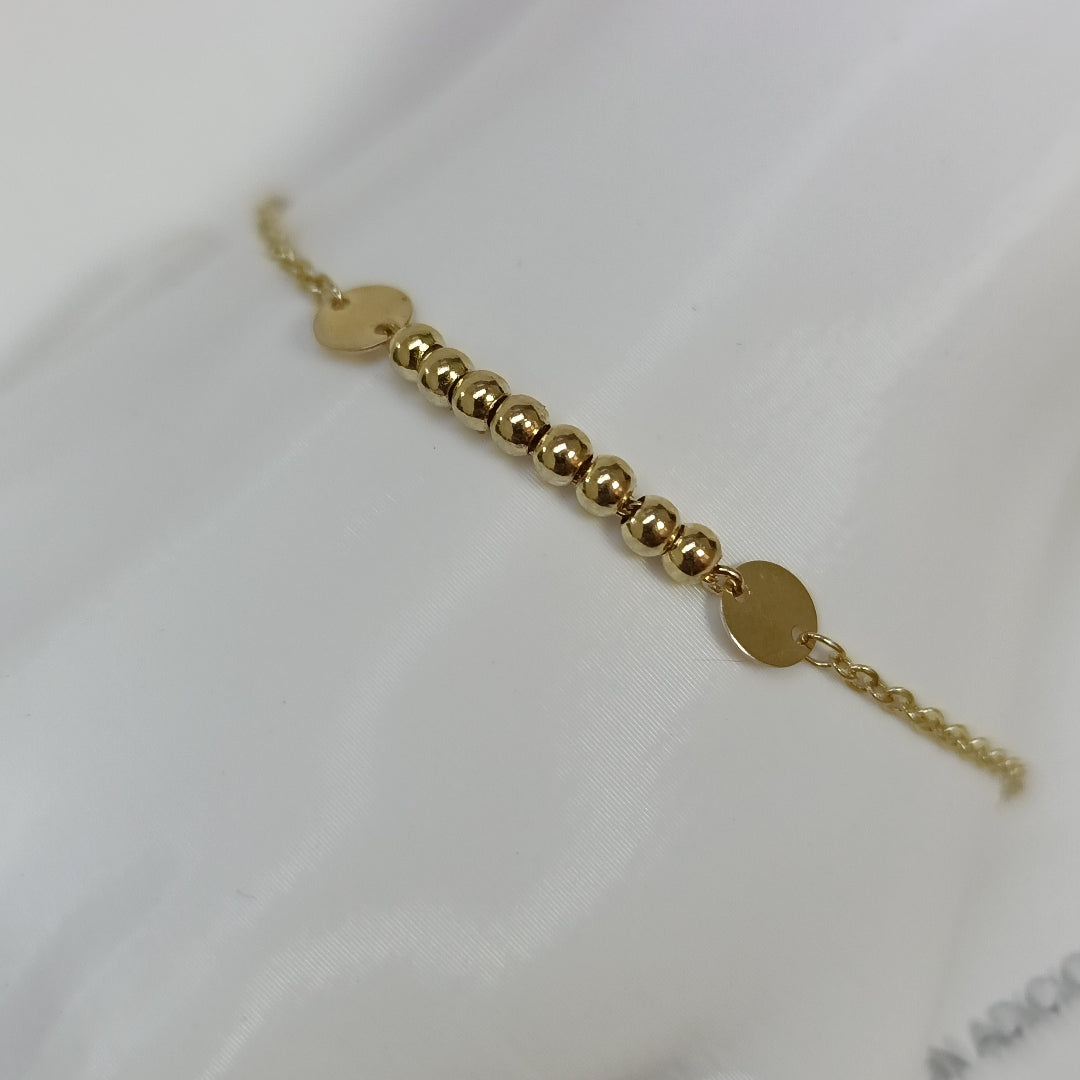 PULSERA TEJIDO ESPECIAL CON BOLITAS 14K 18 CM 1.8 GR (NUEVO)
