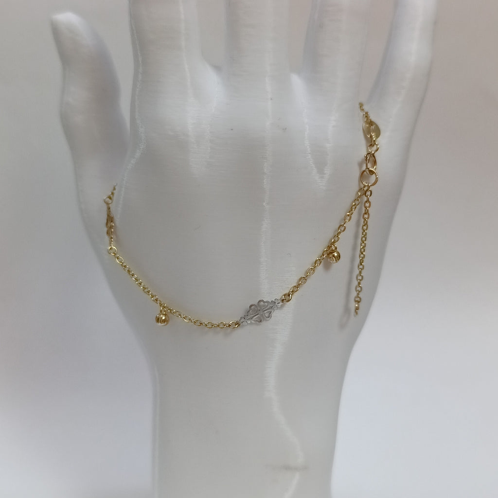 PULSERA ESPECIAL CON TREBOL 14K 18 CM 1.8 GR (NUEVO)
