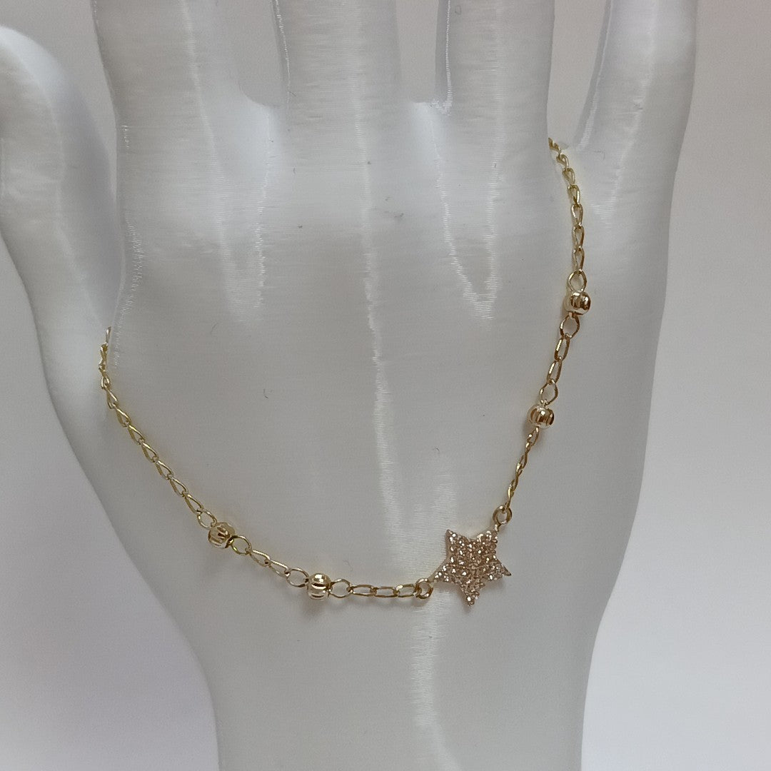 PULSERA ESPECIAL CON ESTRELLA Y CIRCONIAS 14K 18 CM 1.5 GR (NUEVO)