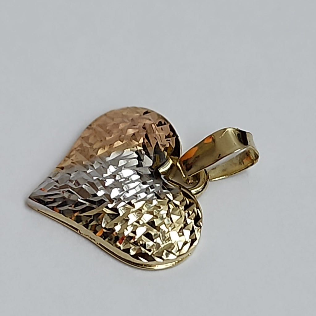DIJE TEJIDO CORAZON LABRADO COMBINADO 14K 1.2 GR (NUEVO)