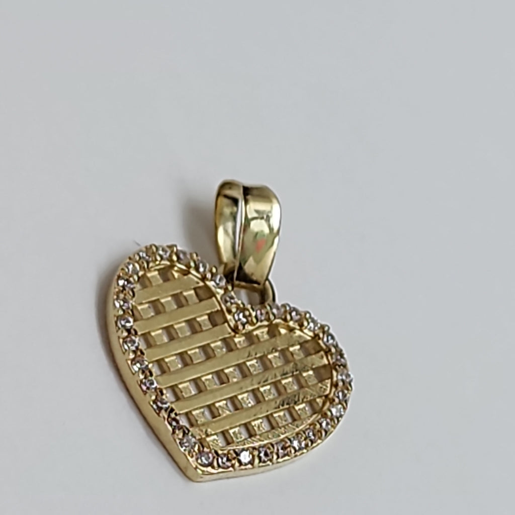 DIJE TEJIDO CORAZON CON CERCO DE CIRCONIAS 14K 1.2 GR (NUEVO)