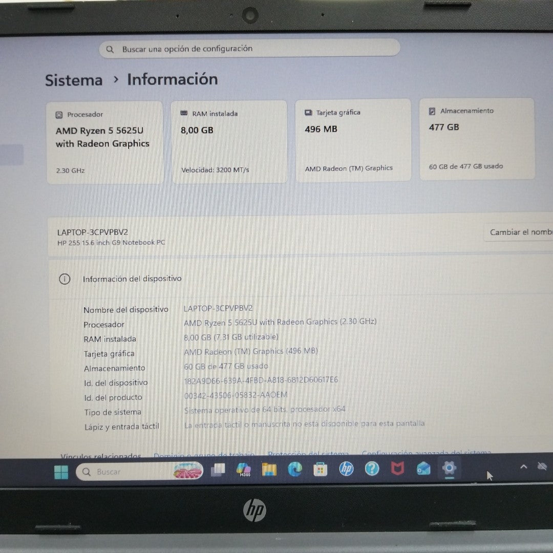 LAPTOP HP 255 G9 (2024) 512 GB SSD 8 GB RAM (SEMINUEVO)