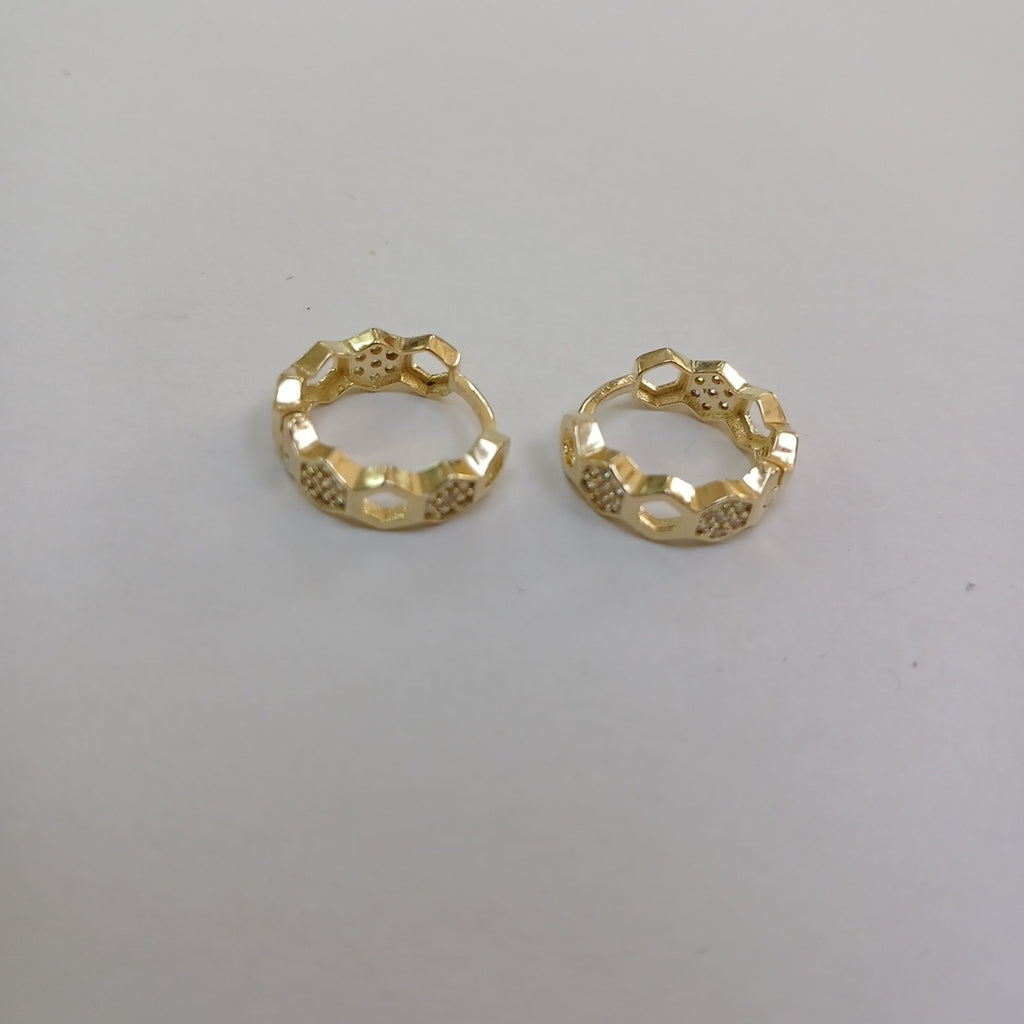 ARETES HUGGIES HEXAGONALES C CIRCONIAS 14K 2.7 GR (NUEVO)