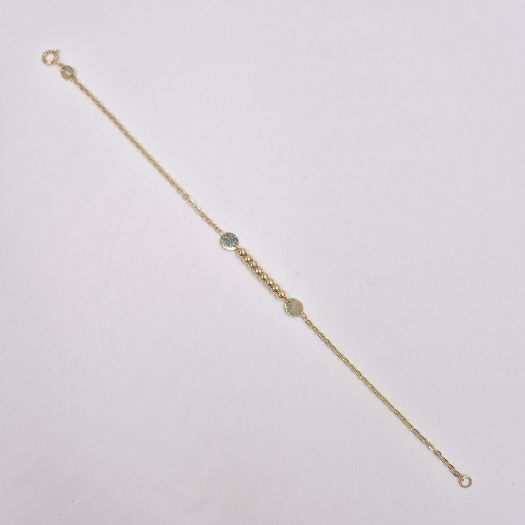 PULSERA TEJIDO ESPECIAL CON BOLITAS 14K 18 CM 1.8 GR (NUEVO)