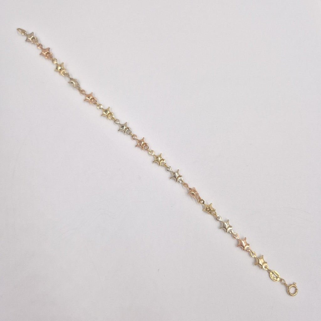 PULSERA TEJIDO ESPECIAL ESTRELLAS COMBINADAS 14K 18 CM 2.3 GR (NUEVO)