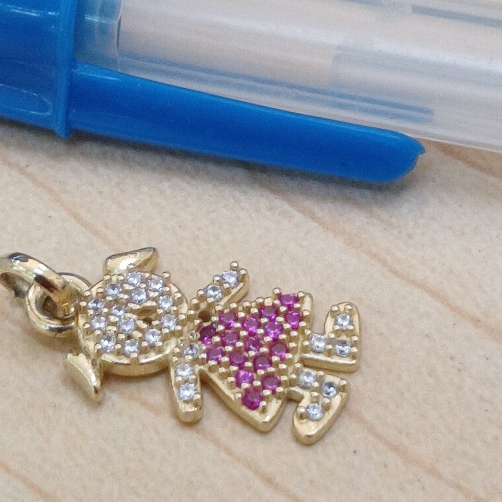 DIJE NIÑA CON CIRCONIAS Y PIEDRAS DE COLOR 10K 1.1 GR (NUEVO)