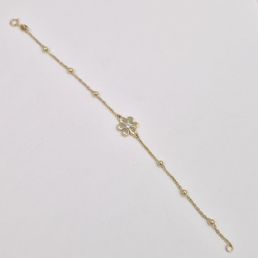 PULSERA TEJIDO ESPECIAL FLOR CON CIRCONIA 14K 18 CM 2.4 GR (NUEVO)