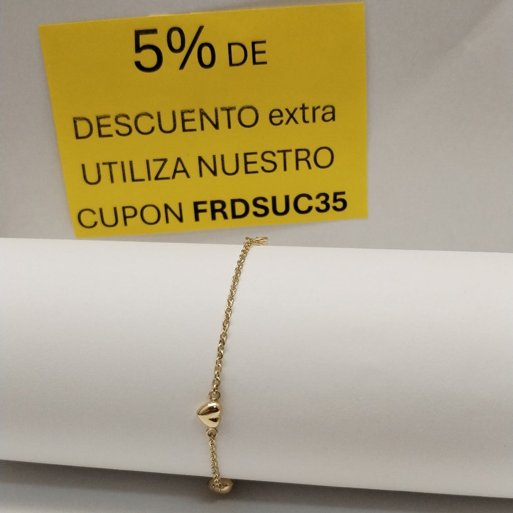 PULSERA TEJIDO ESPECIAL CON CORAZONES 14K 18 CM 1.7 GR (NUEVO)