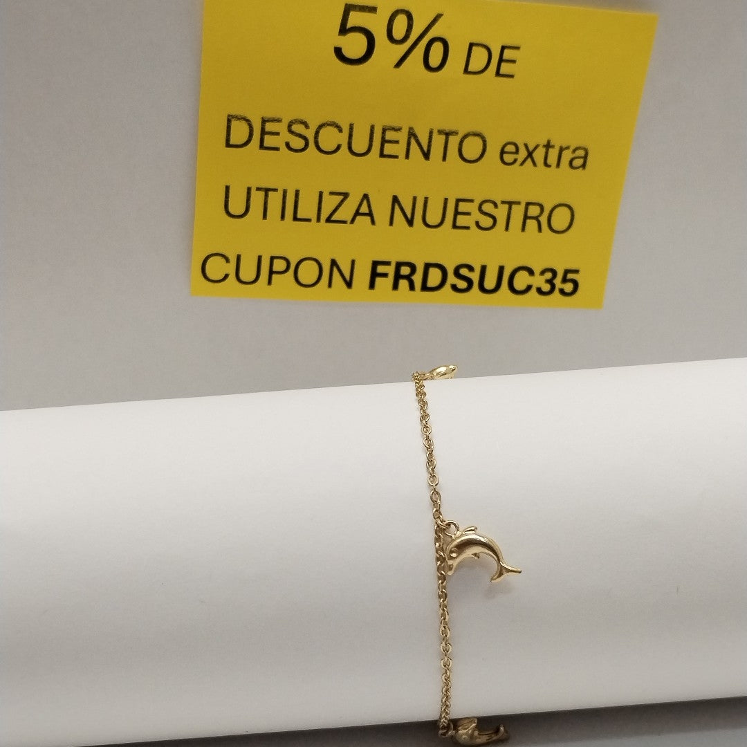 PULSERA ESPECIAL CON DIJES DELFINES 10K 18 CM 1.9 GR (NUEVO)