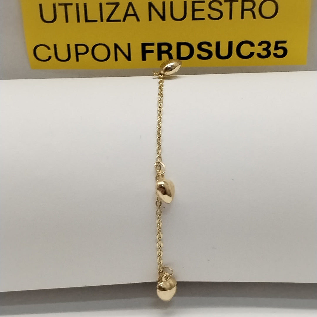 PULSERA ESP CON FIG CORAZONES 14K 18 CM 1.8 GR (NUEVO)