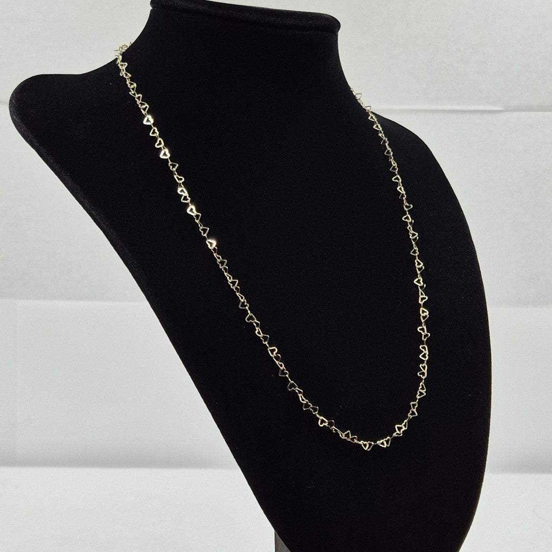 CADENAS TEJIDO CORAZONES ORO 10K 55 CM 2.7 GR (NUEVO)