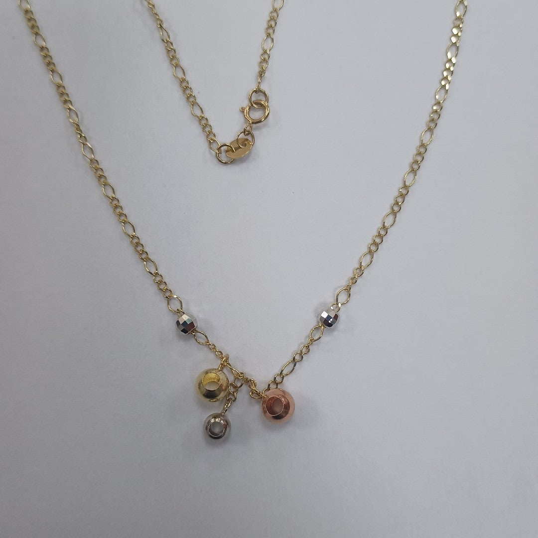CADENA GARGANTILLA 3X1 CON ESFERAS COMBINADAS 14K 45 CM 3.1 GR (NUEVO)
