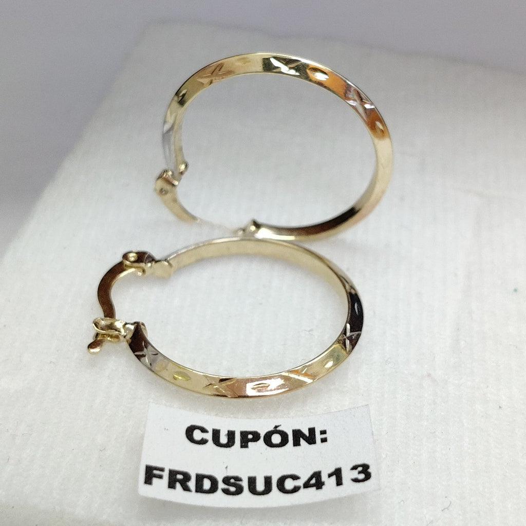 ARETES TEJIDO ARRACADAS BISELADAS COMBINADAS 14K 1.3 GR (NUEVO)