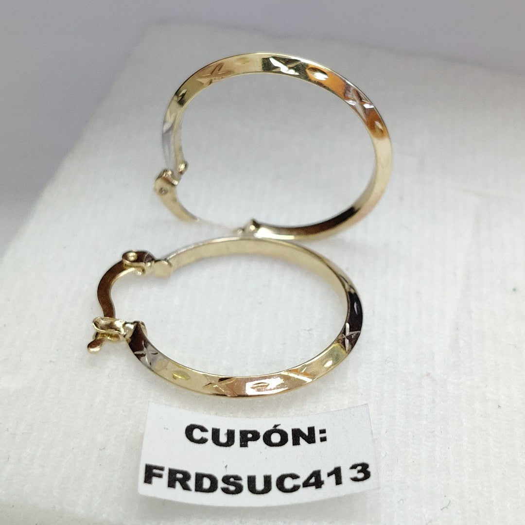 ARETES TEJIDO ARRACADAS BISELADAS COMBINADAS 14K 1.3 GR (NUEVO)
