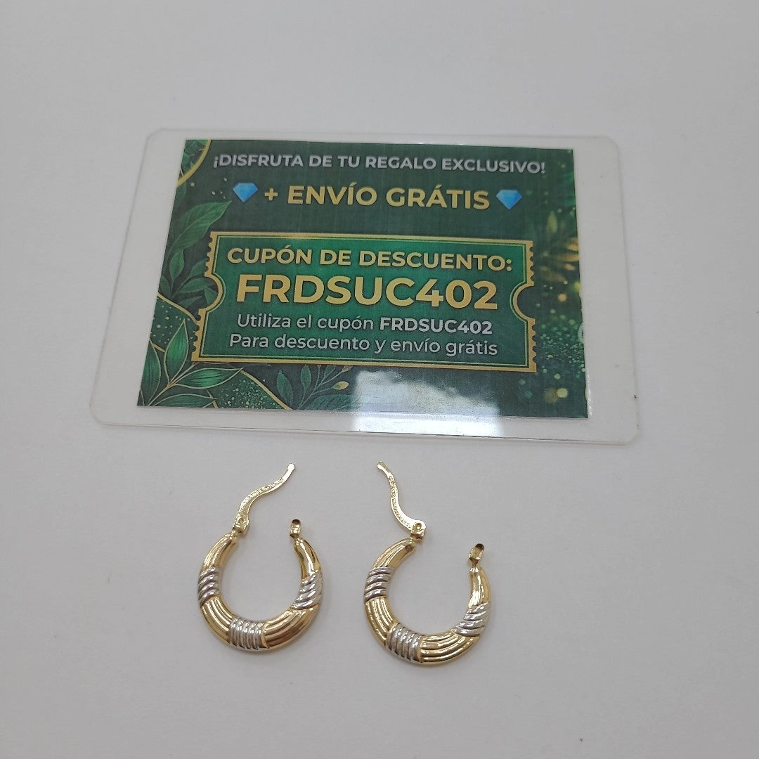 ARETES TEJIDO ARRACADAS COMBINADAS HUECAS 14K 1.9 GR (NUEVO)