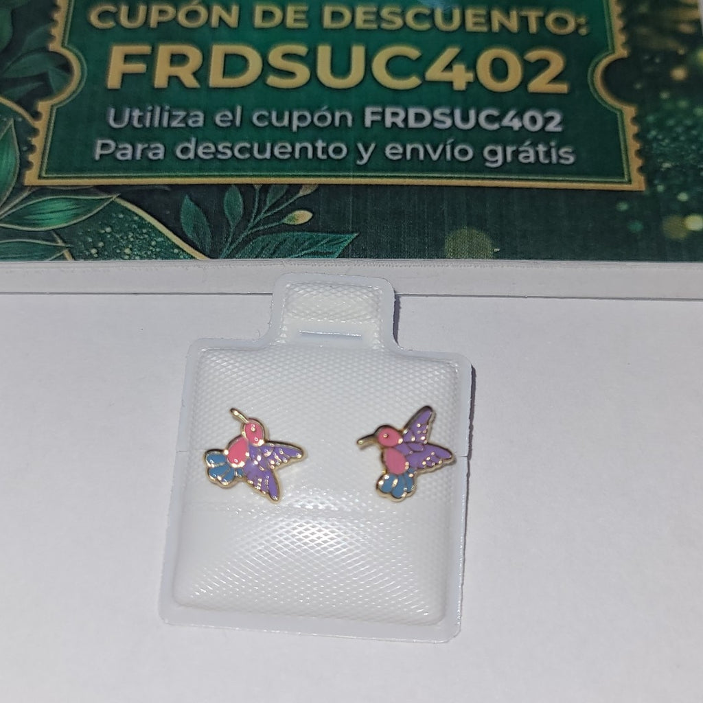 BROQUELES BROQUEL FIG COLIBRI ESMALTE ROSA 14K 0.2138 GR (NUEVO)