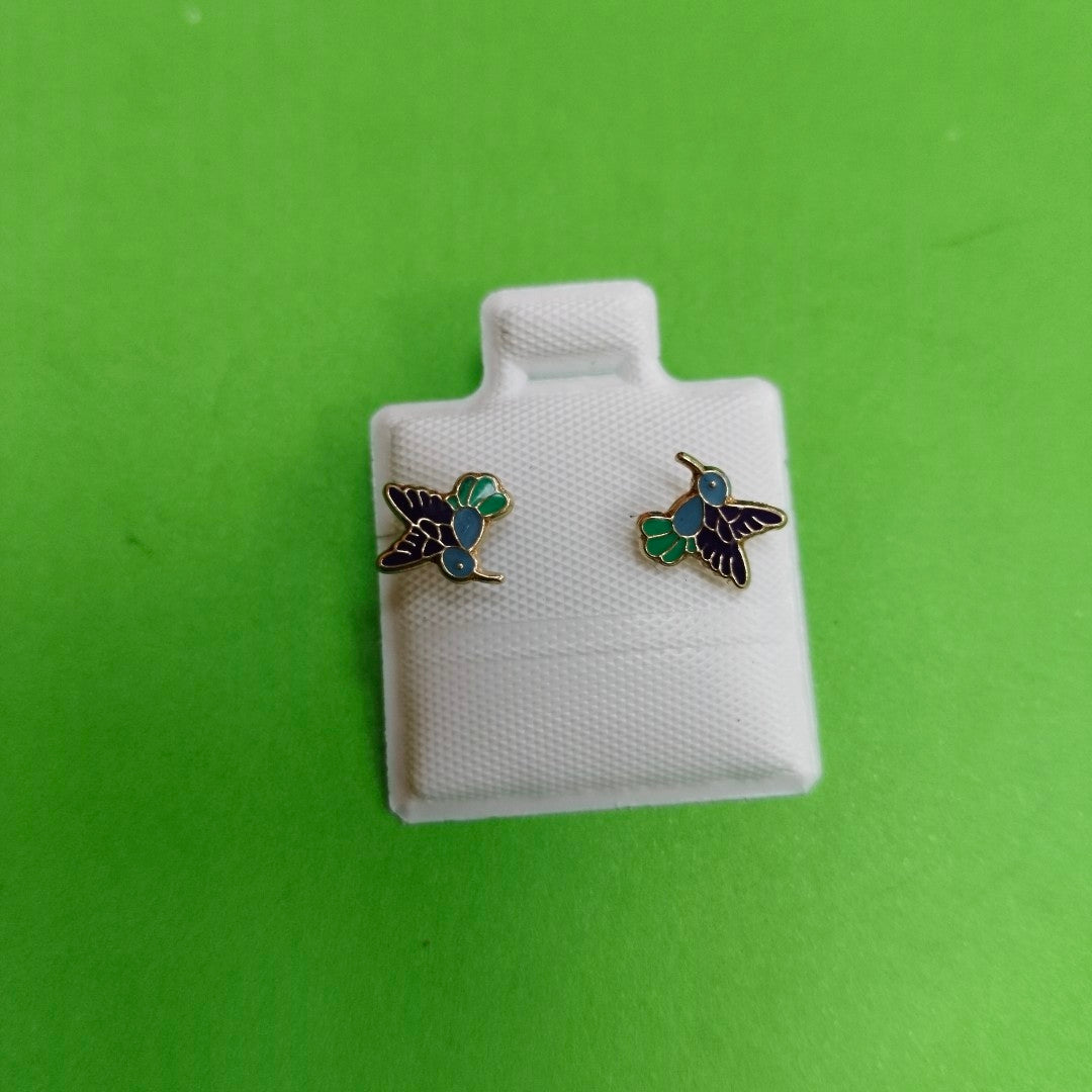 BROQUELES BROQUEL FIG COLIBRI ESMALTE AZUL 14K 0.2138 GR (NUEVO)