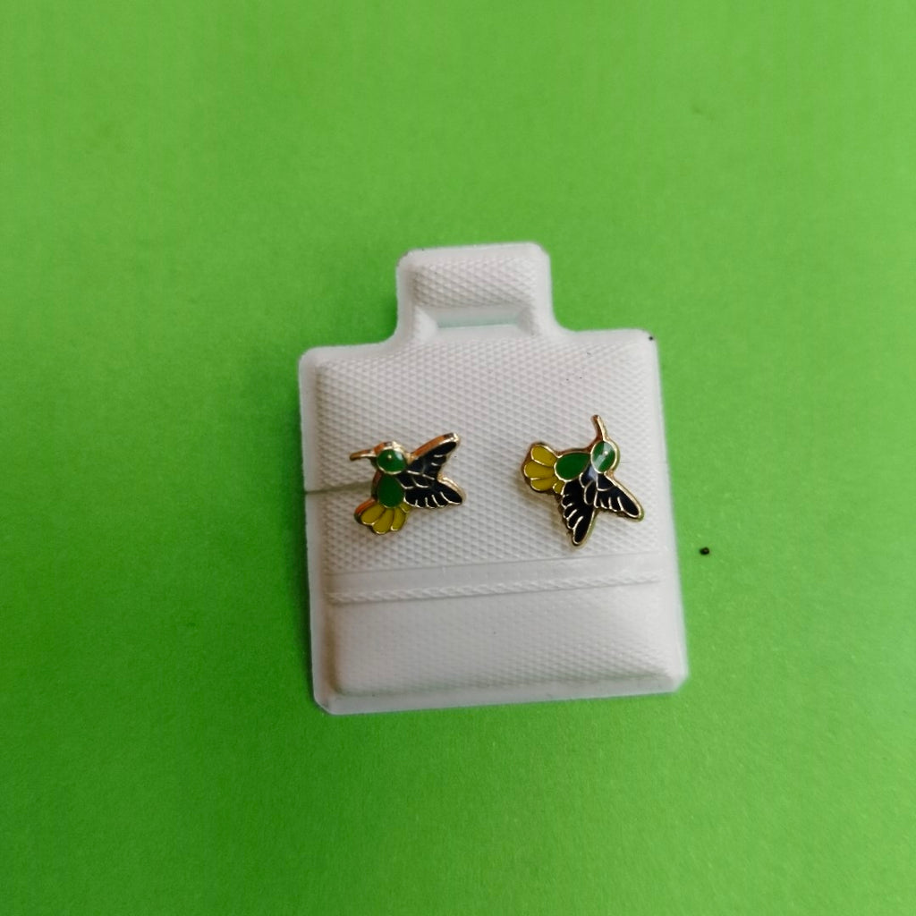 BROQUELES BROQUEL FIG COLIBRI ESMALTE VERDE 14K 0.2138 GR (NUEVO)