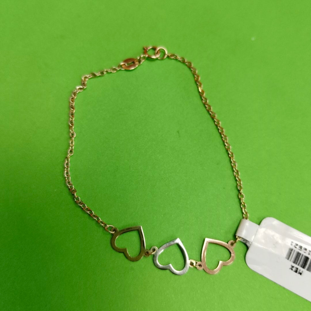 PULSERA ESPECIAL CON CORAZONES 14K 18 CM 1.4 GR (NUEVO)