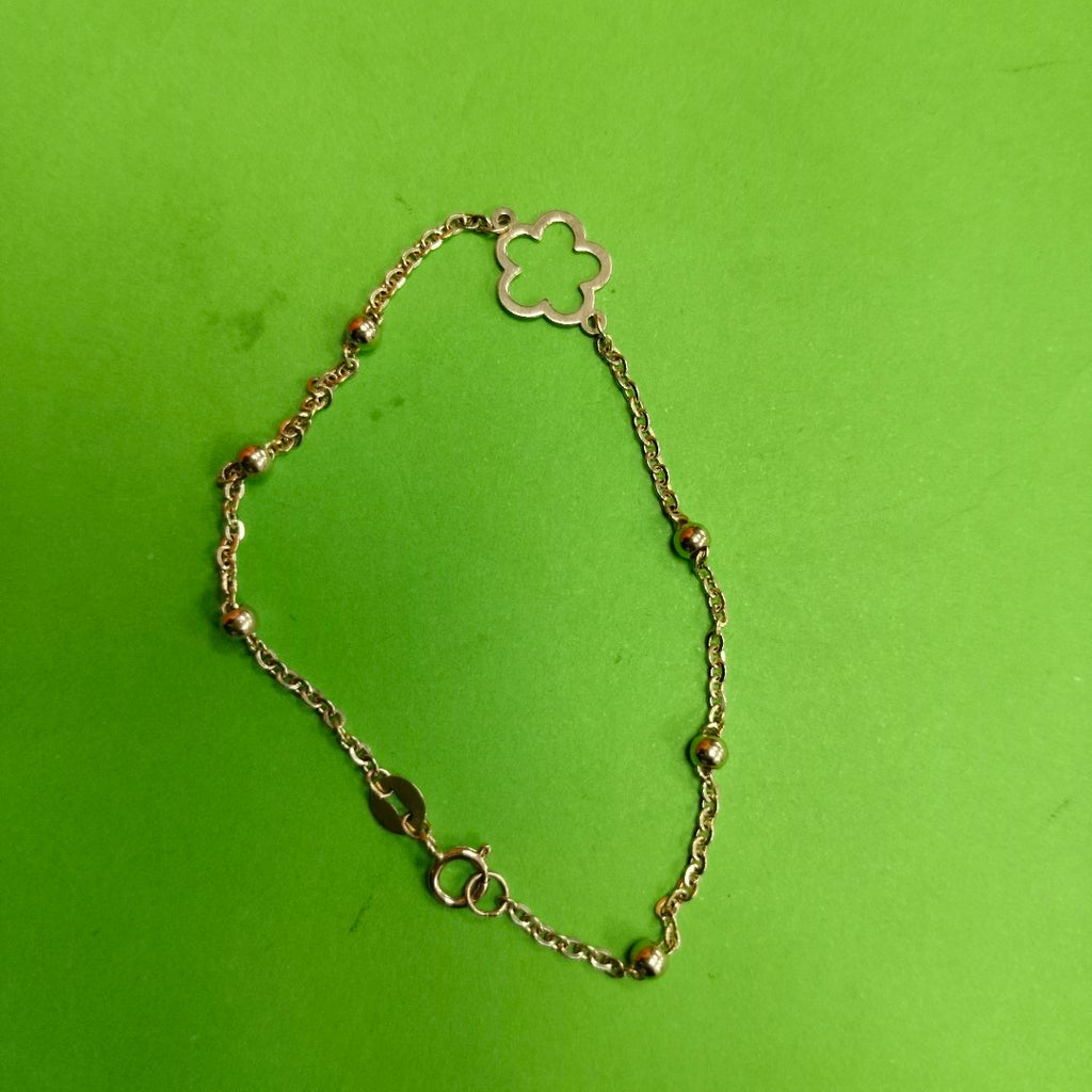 PULSERA TEJIDO ESPECIAL CON FLOR 14K 18 CM 1.6 GR (NUEVO)