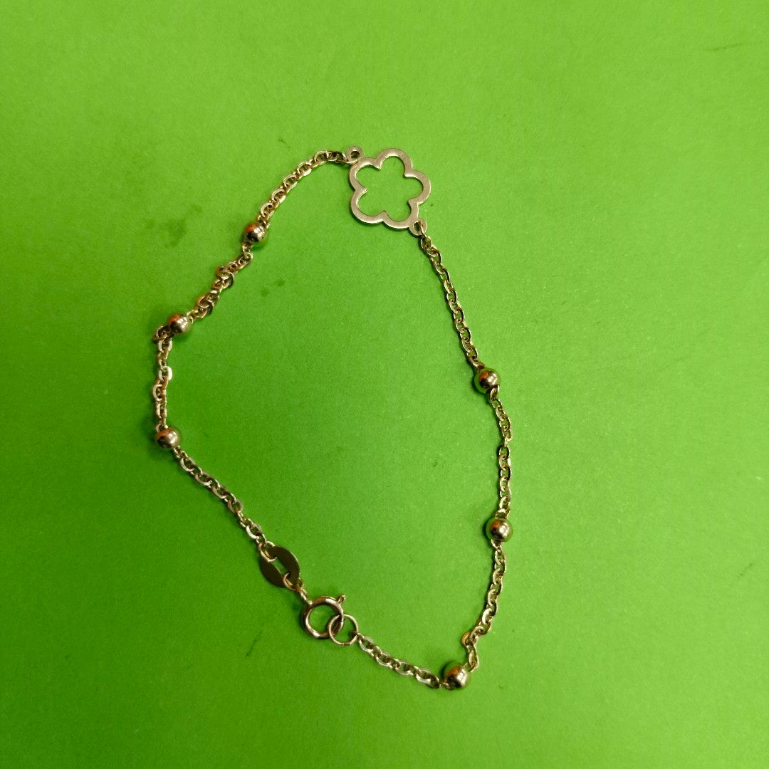 PULSERA TEJIDO ESPECIAL CON FLOR 14K 18 CM 1.6 GR (NUEVO)