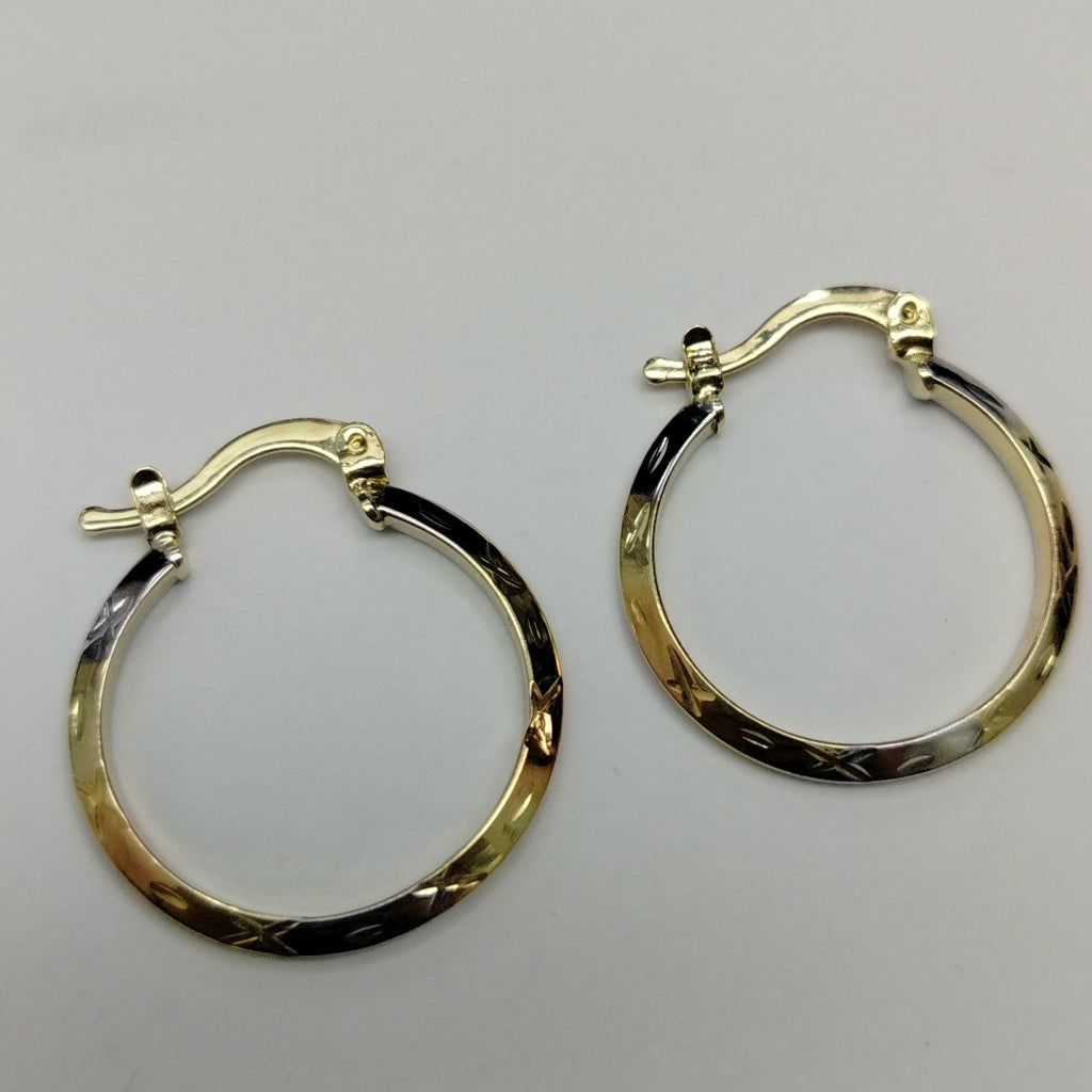 ARETES TEJIDO ARRACADAS BISELADAS COMBINADAS 14K 1.4 GR (NUEVO)