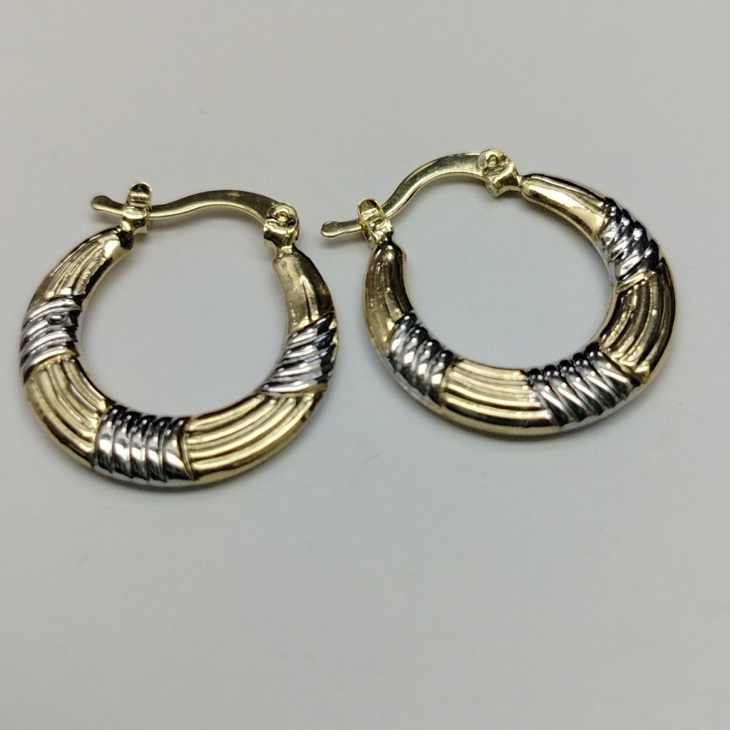 ARETES TEJIDO ARRACADAS COMBINADAS HUECAS 14K 1.9 GR (NUEVO)