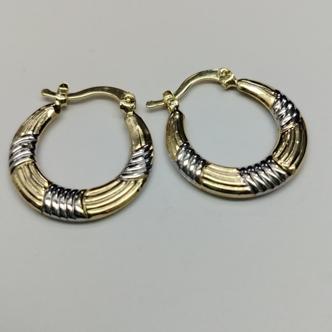 ARETES TEJIDO ARRACADAS COMBINADAS HUECAS 14K 1.9 GR (NUEVO)