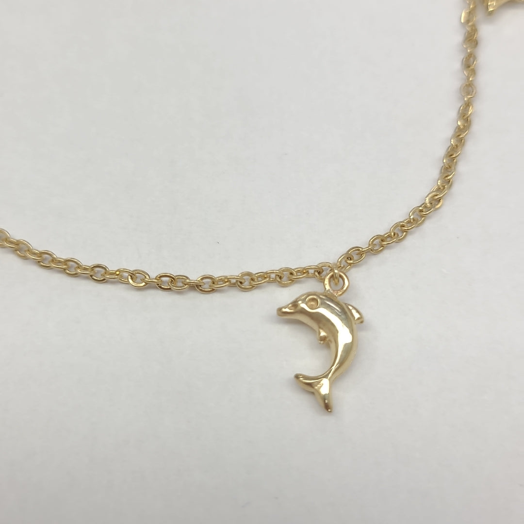 PULSERA ESPECIAL CON DIJES DELFINES 10K 18 CM 2 GR (NUEVO)