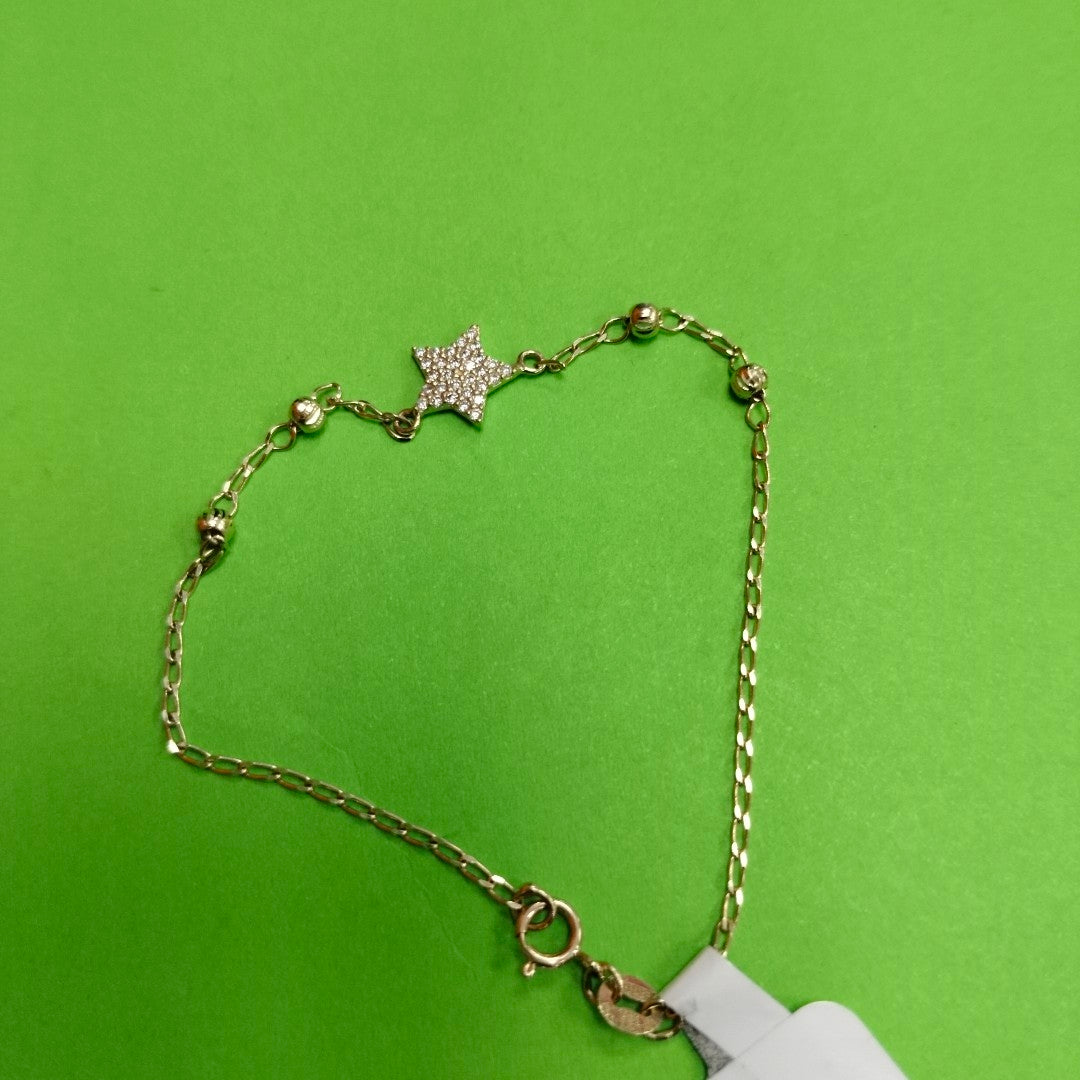 PULSERA ESPECIAL CON ESTRELLA Y CIRCONIAS 14K 18 CM 1.5 GR (NUEVO)