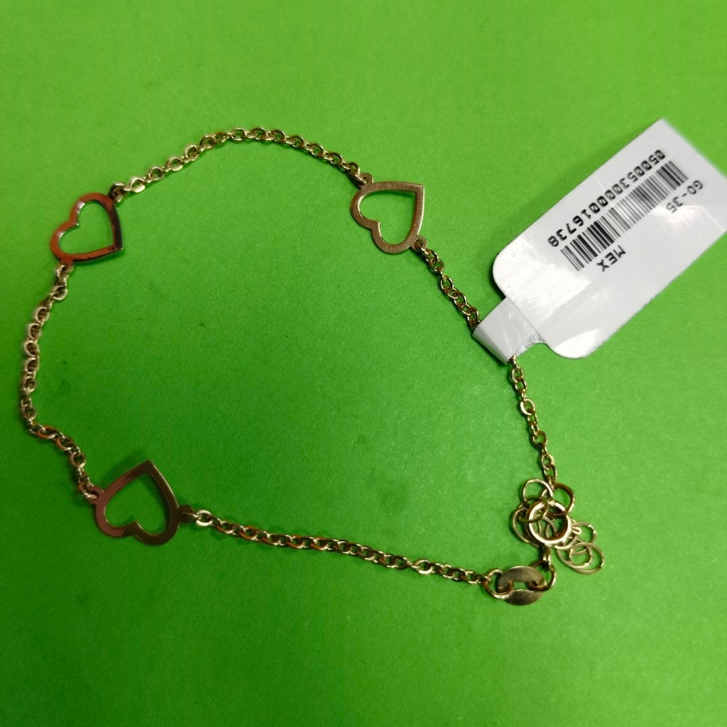 PULSERA ESPECIAL CON CORAZONES CONBINADOS 14K 18 CM 1.7 GR (NUEVO)