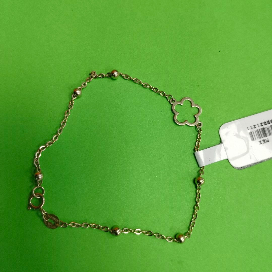 PULSERA TEJIDO ESPECIAL CON FLOR 14K 18 CM 1.6 GR (NUEVO)