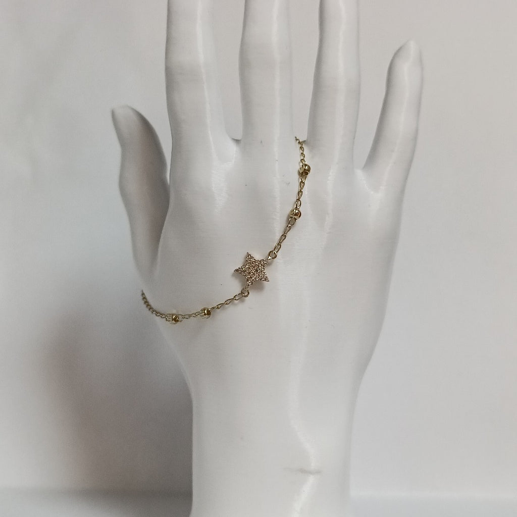 PULSERA ESPECIAL CON ESTRELLA Y CIRCONIAS 14K 18 CM 1.5 GR (NUEVO)