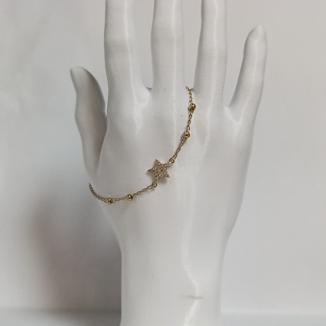 PULSERA ESPECIAL CON ESTRELLA Y CIRCONIAS 14K 18 CM 1.5 GR (NUEVO)