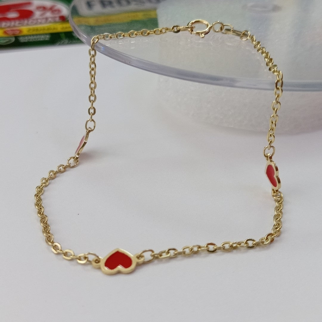 PULSERA ESPECIAL CON CORAZONES 14K 18 CM 1.4 GR (NUEVO)