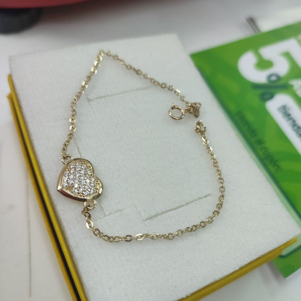 PULSERA TEJIDO ESPECIAL C CORAZON CIRCONIAS 14K 18 CM 2 GR (NUEVO)
