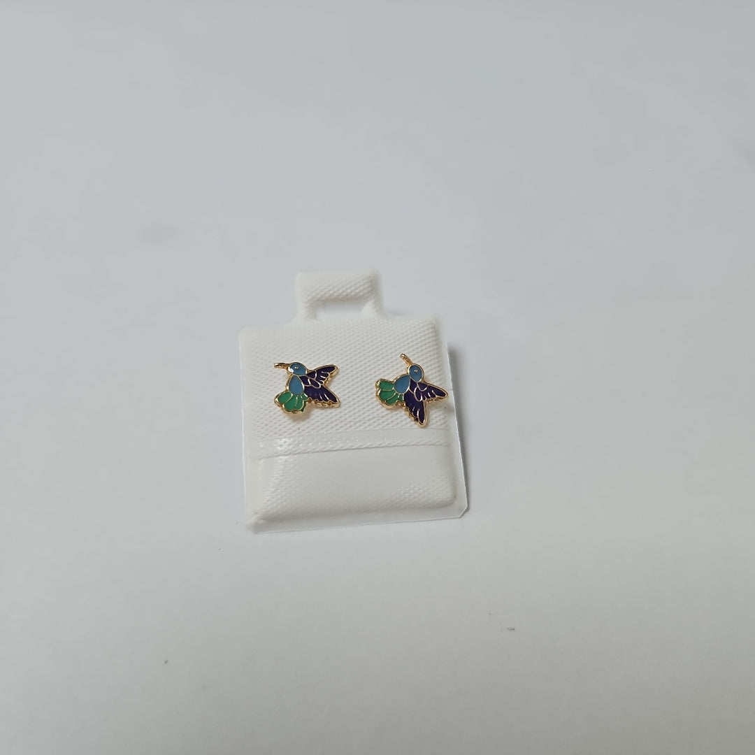 BROQUELES BROQUEL FIG COLIBRI ESMALTE AZUL 14K 0.2138 GR (NUEVO)