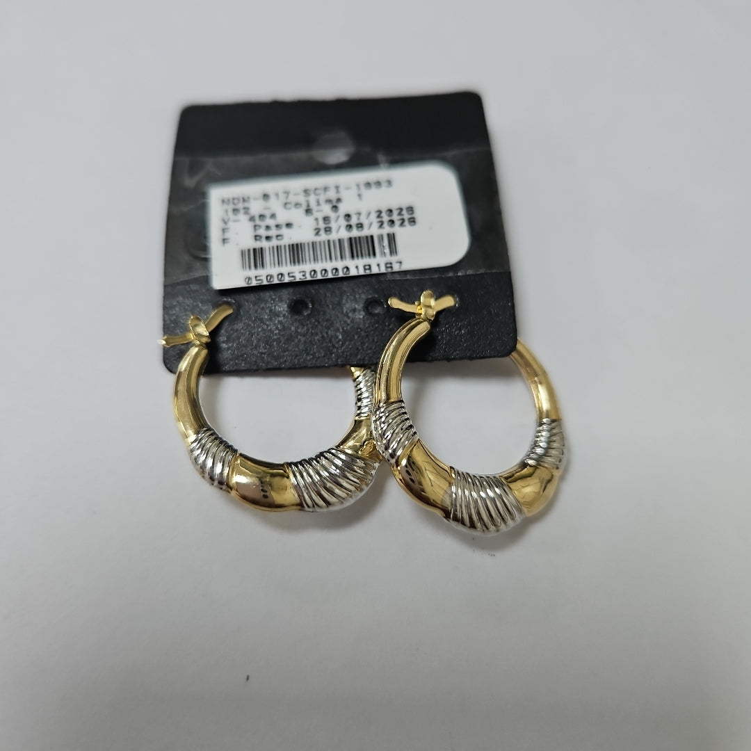 ARETES ARRACADAS HUECAS COMBINADAS 14K 2.5 GR (NUEVO)
