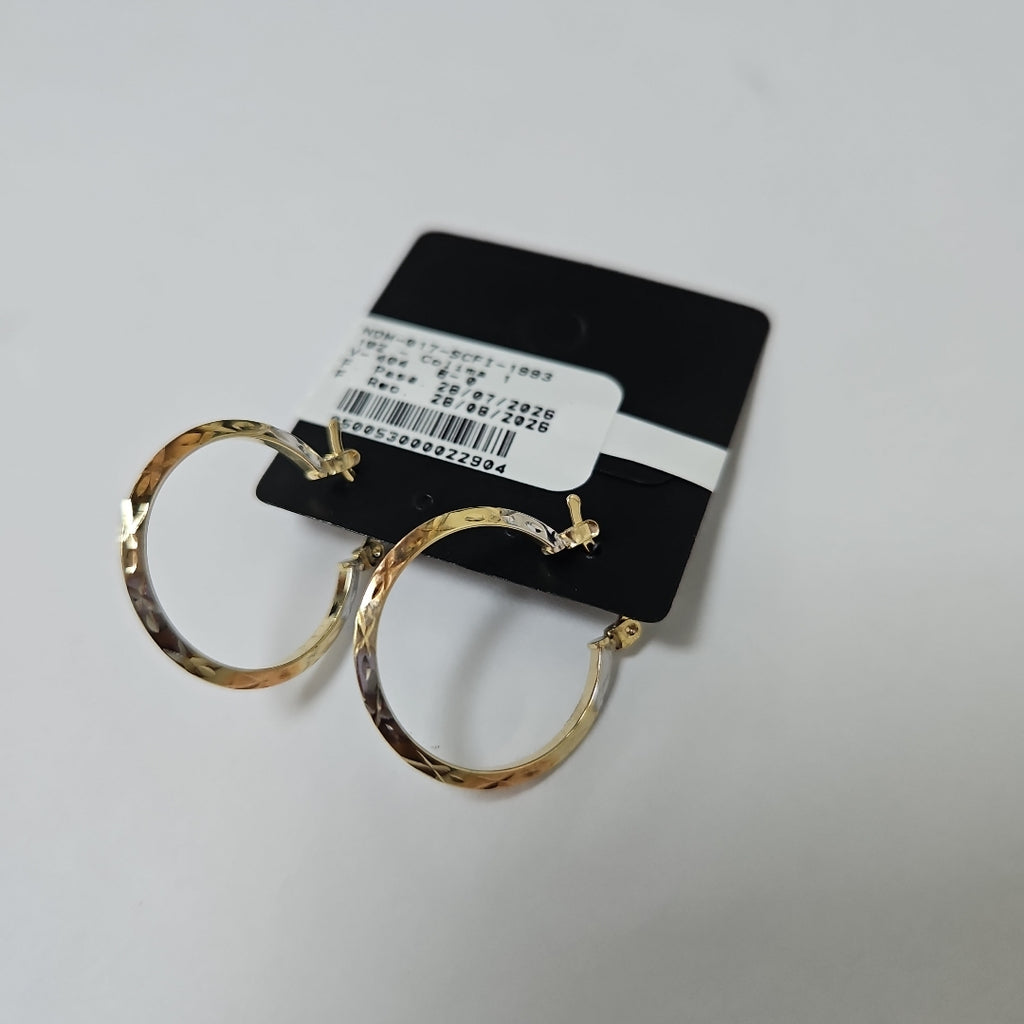 ARETES TEJIDO ARRACADAS BISELADAS COMBINADAS 14K 1.3 GR (NUEVO)
