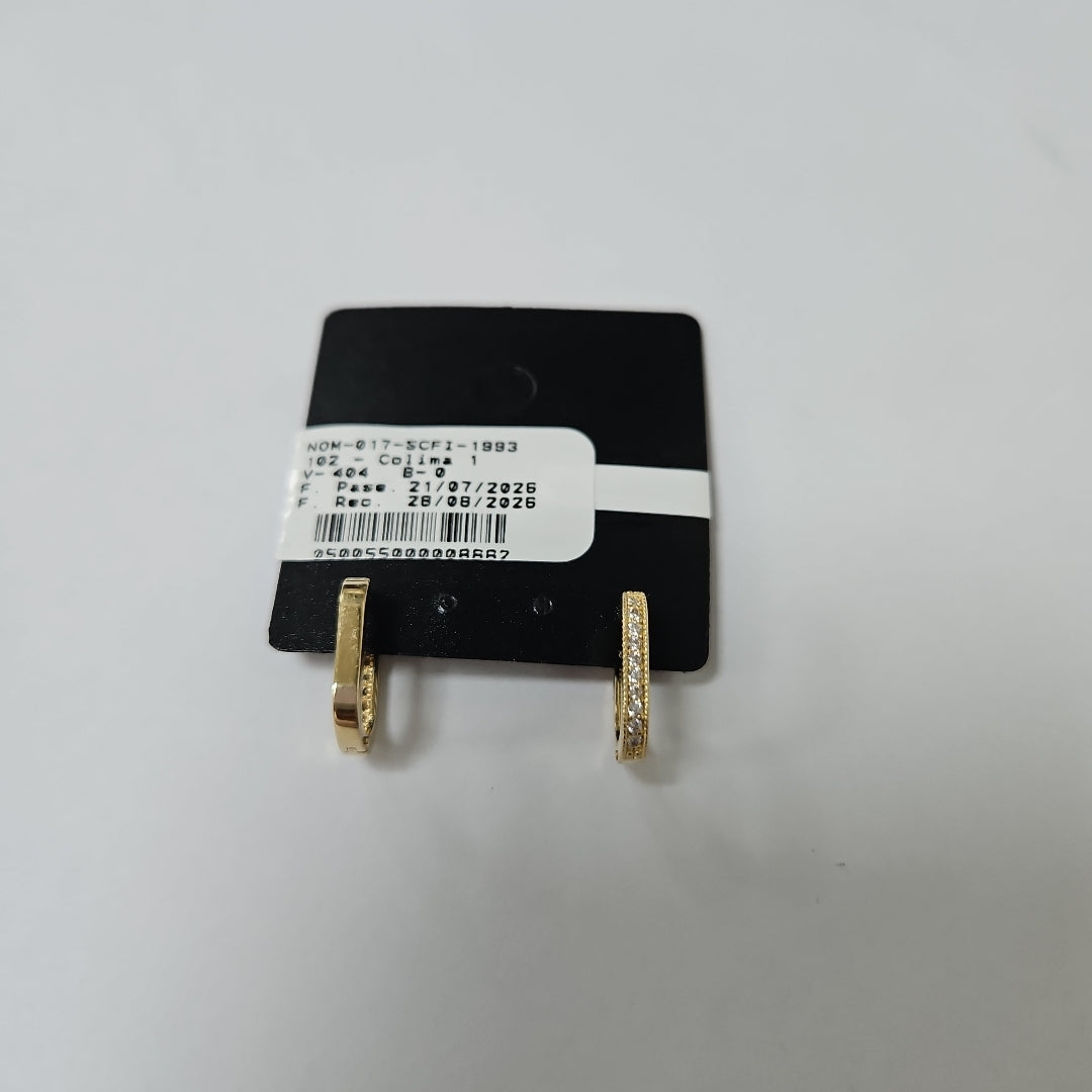 ARETES HUGGIES OVALADA C CIRCONIAS 14K 2.5 GR (NUEVO)